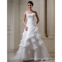 WD027 Plus size Women Dress Ruffles Skirt Organza A-line wedding dress bridal gown one shoulder